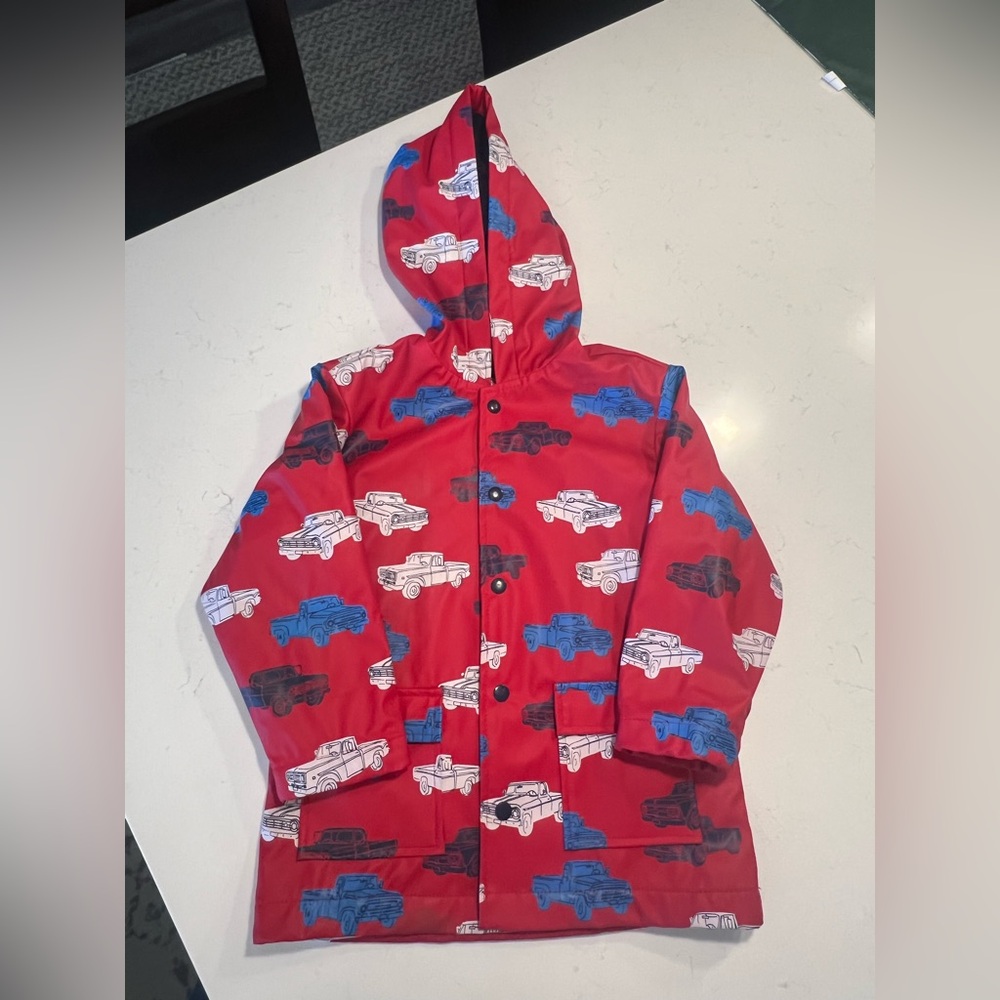 Hatley Kids' Red Raincoat with Trucks Design size 5 - Picture 5 of 8